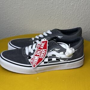 Vans Boy's Ward Flame Checker White Skate Shoes Youth Size 4